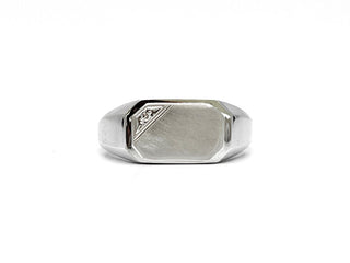 Anillo tipo sello de diamantes de 0,007 quilates en oro blanco de 10 quilates, talla 10