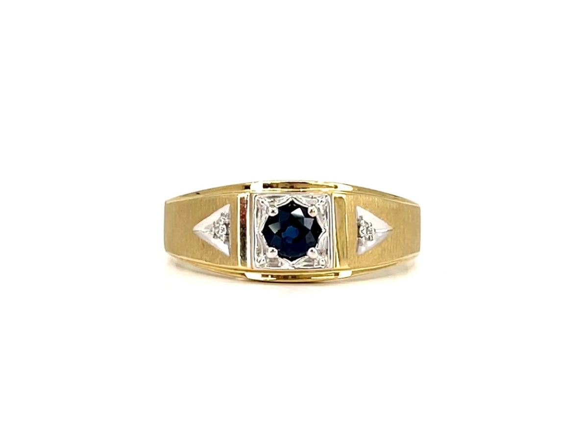 10K Yellow Gold 4mm Genuine Sapphire and 0.016cttw Diamond Ring - Size 10