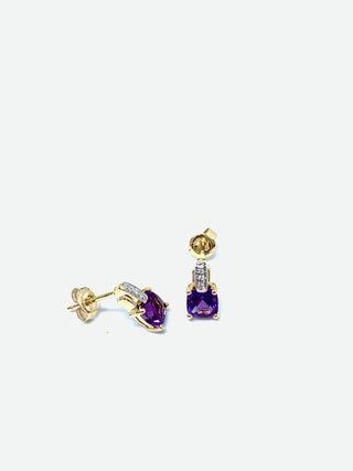 10K Yellow Gold 1.00cttw Genuine Amethyst & 0.025cttw Diamond Earrings- Discontinued