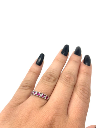 Anillo de diamantes y rubíes de oro blanco de 14 quilates, tamaño 6,5