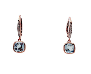 Oro rosa de 10 quilates, topacio azul de 2,75 quilates y diamante de 0,02 quilates con parte trasera/colgante/pendiente colgante