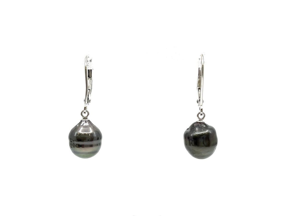 14K White Gold Tahitian Pearl Earrings with Lever Backs