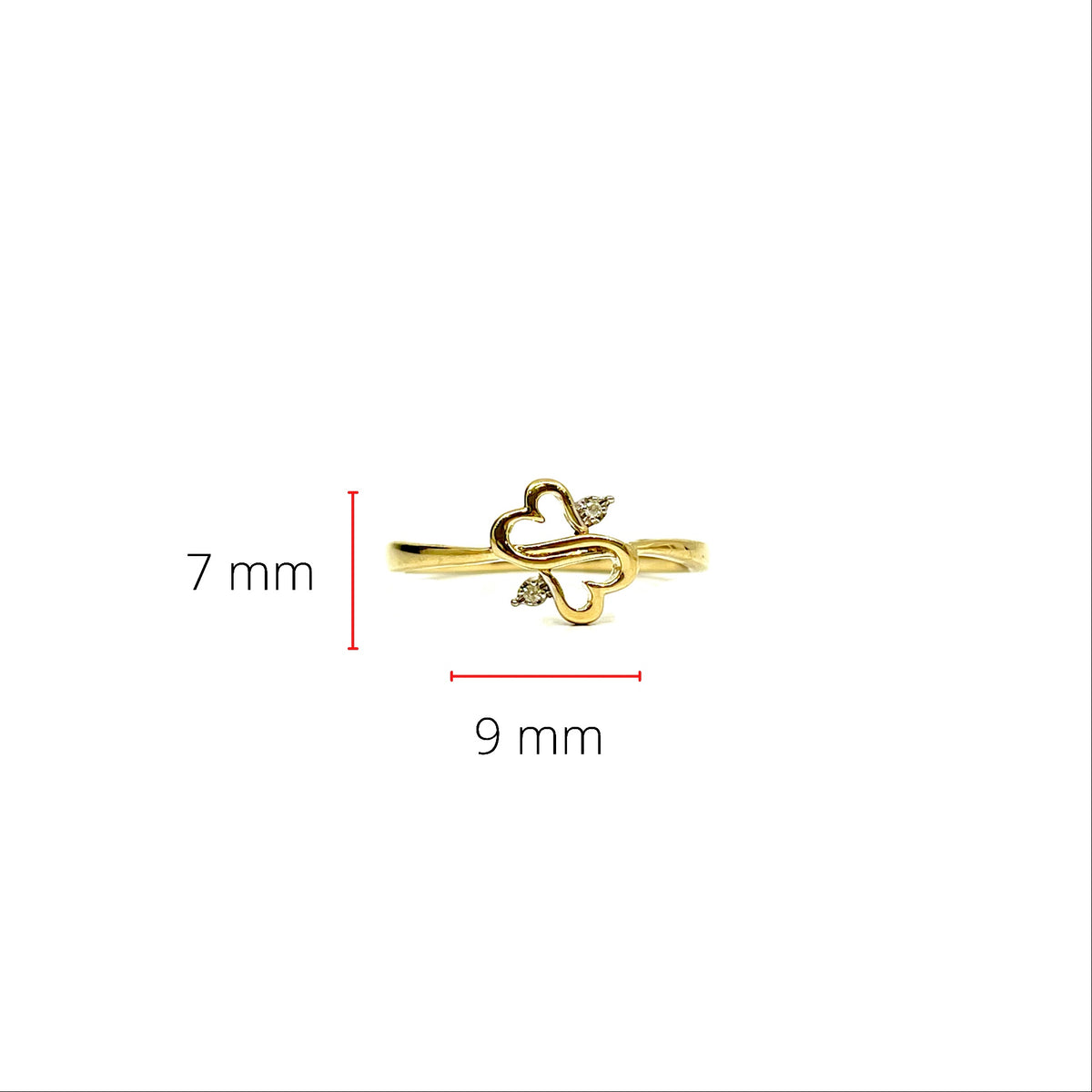 Anillo con doble corazón de diamantes de 0,01 quilates en oro amarillo de 10 quilates, talla 6,5