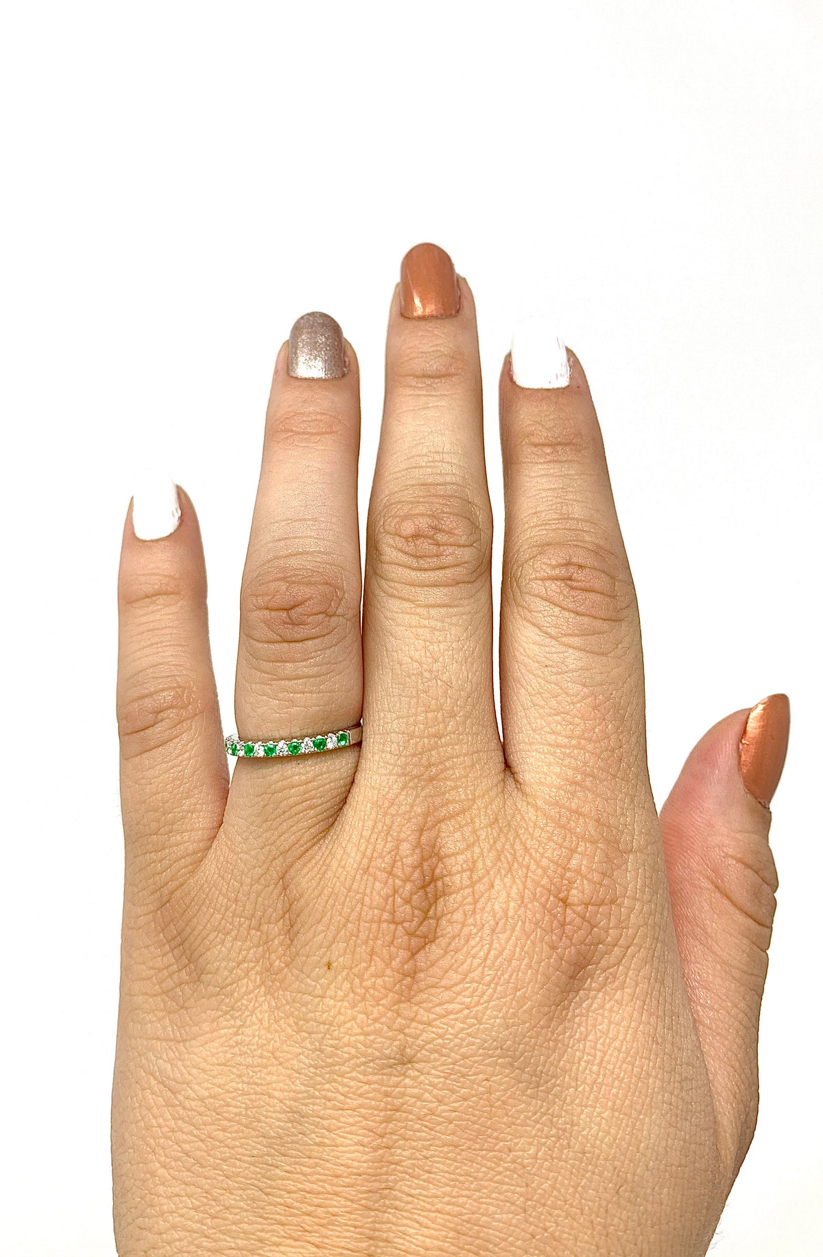 14K White Gold Emerald and Diamond Ring-Size 6.5