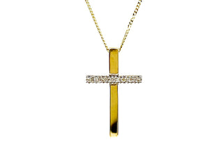 Colgante de cruz de diamantes de 0,02 quilates en oro amarillo de 10 quilates, 18"