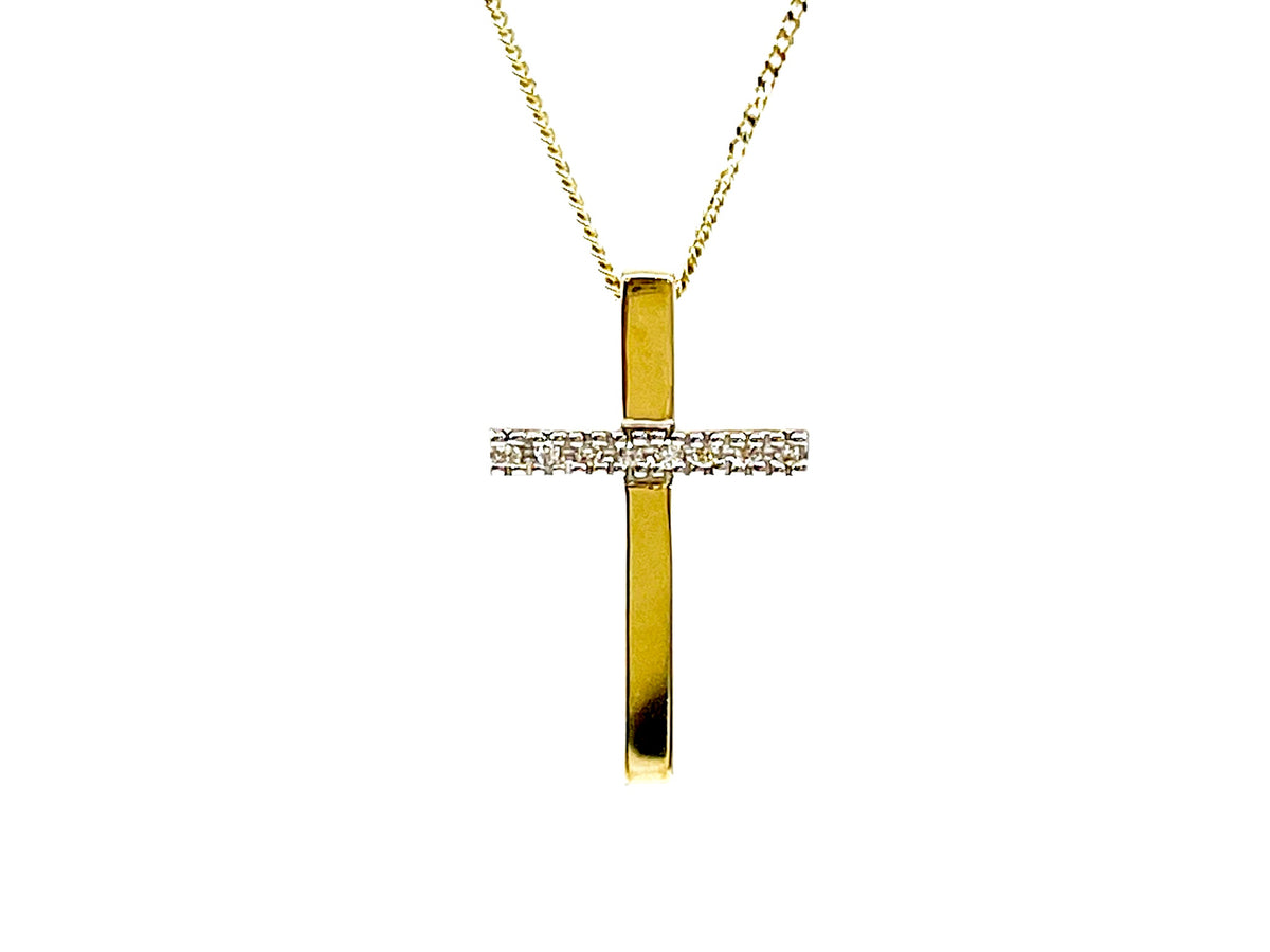 10K Yellow Gold 0.02cttw Diamond Cross Pendant, 18&quot;