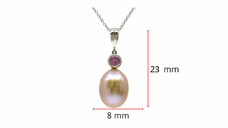Colgante de oro blanco de 10 quilates con perlas de agua dulce, zafiro rosa y diamantes