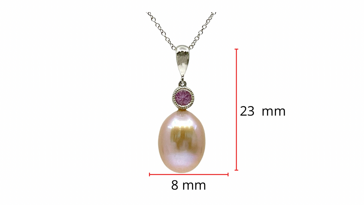 10K White Gold Fresh Water Pearl, Pink Sapphire &amp; Diamond Pendant