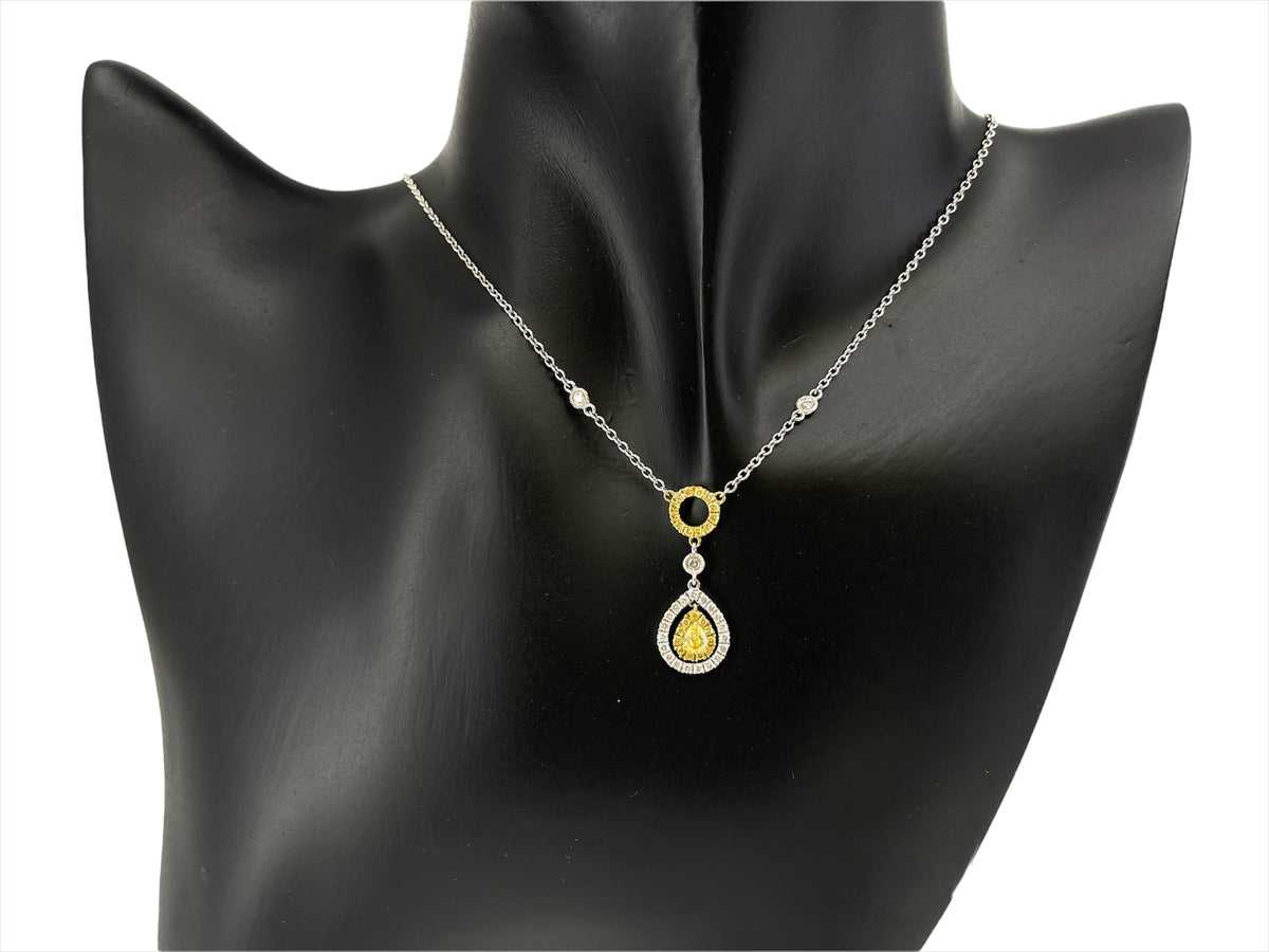 18K White &amp; Yellow Gold 0.83cttw Fancy Yellow Pear Cut Diamond Necklace - 18 Inches