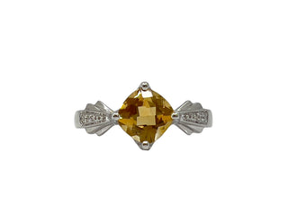 10K White Gold Citrine & Diamond Ring- Size 6.5