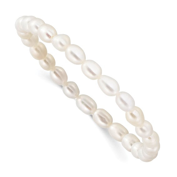 Pulsera elástica de 40 mm con perlas cultivadas de agua dulce con forma de arroz blanco de 4-5 mm con bolsa de regalo