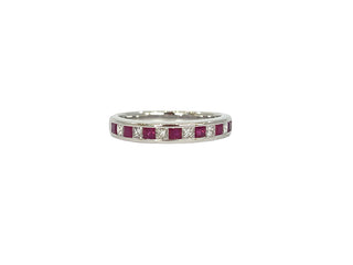 Anillo de oro blanco de 10 quilates, rubí de talla princesa de 0,40 quilates y diamante de 0,28 quilates, talla 7