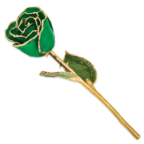 Rosa real verde recortada en oro bañada en laca de 24 quilates