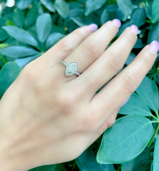 10K White Gold 0.18cttw Marquise Cut Diamond Halo Engagement Ring