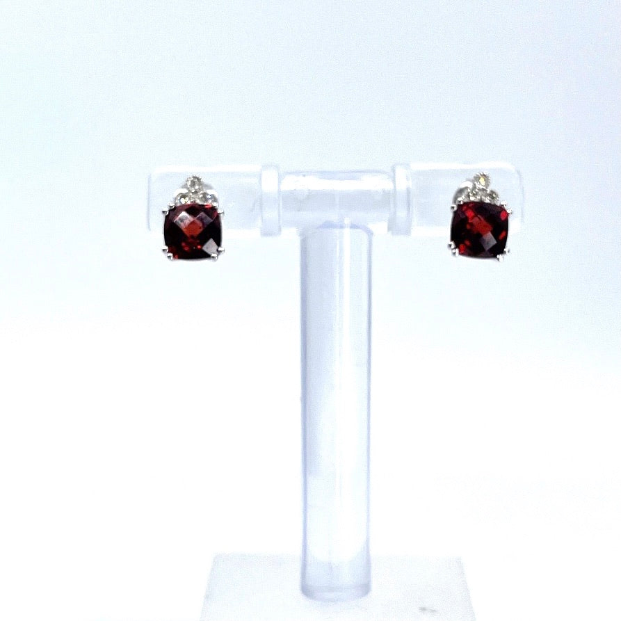 10K White Gold Garnet and Diamond Earrings