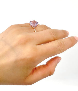 Anillo de amatista lila genuina de 5 quilates en oro rosa de 10 quilates, tamaño 6.5