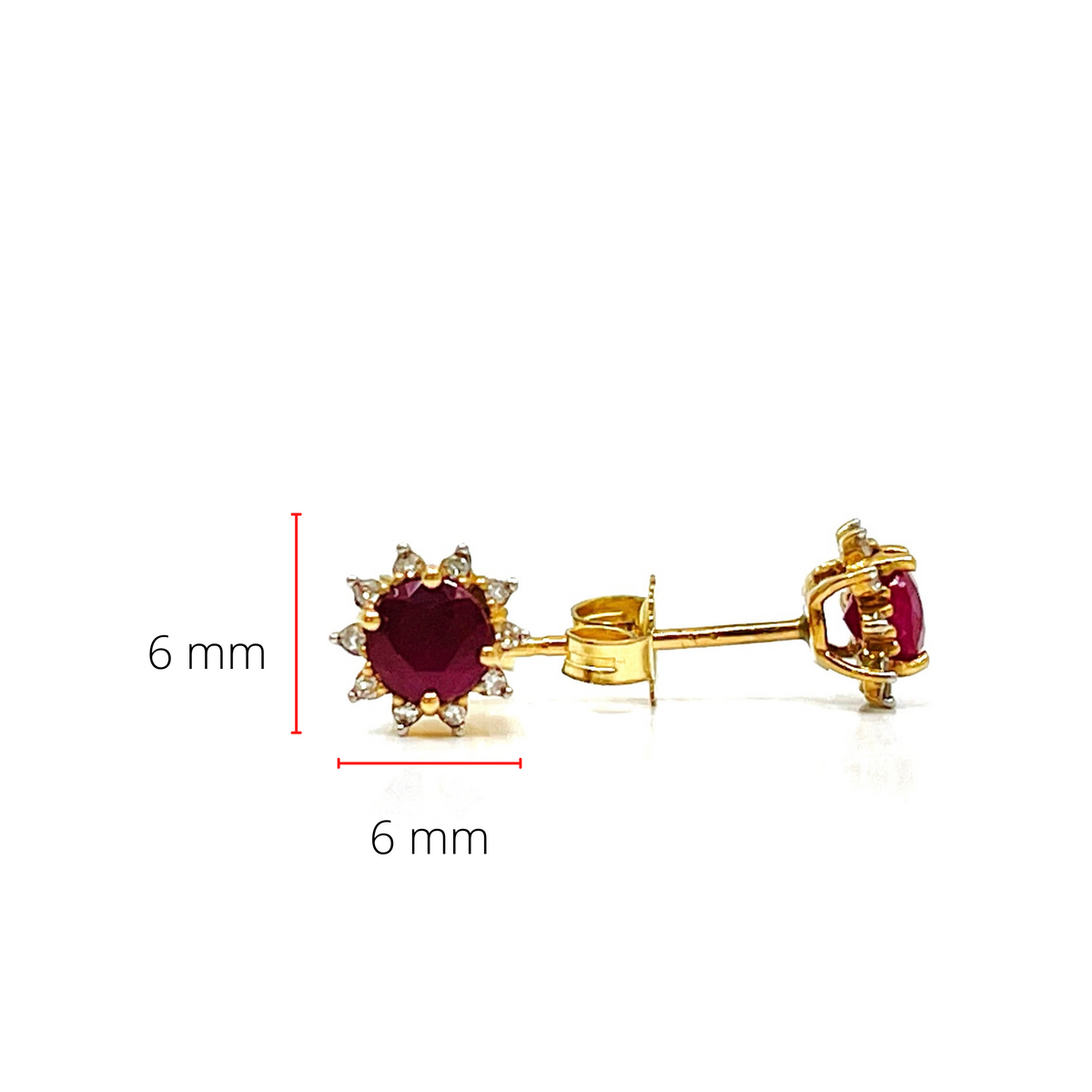 10K Yellow Gold 4.25mm Ruby and 0.07cttw Diamond Studs