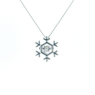 10K White Gold 0.02 cttw Canadian Diamond Snowflake Pulse Pendant, 18"
