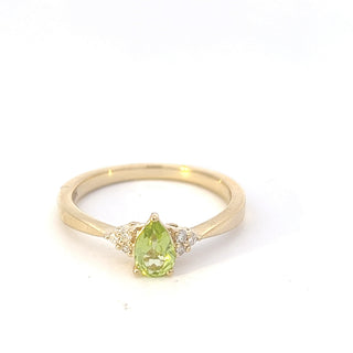 Anillo de diamantes y peridoto en oro amarillo de 10 quilates - Talla 7