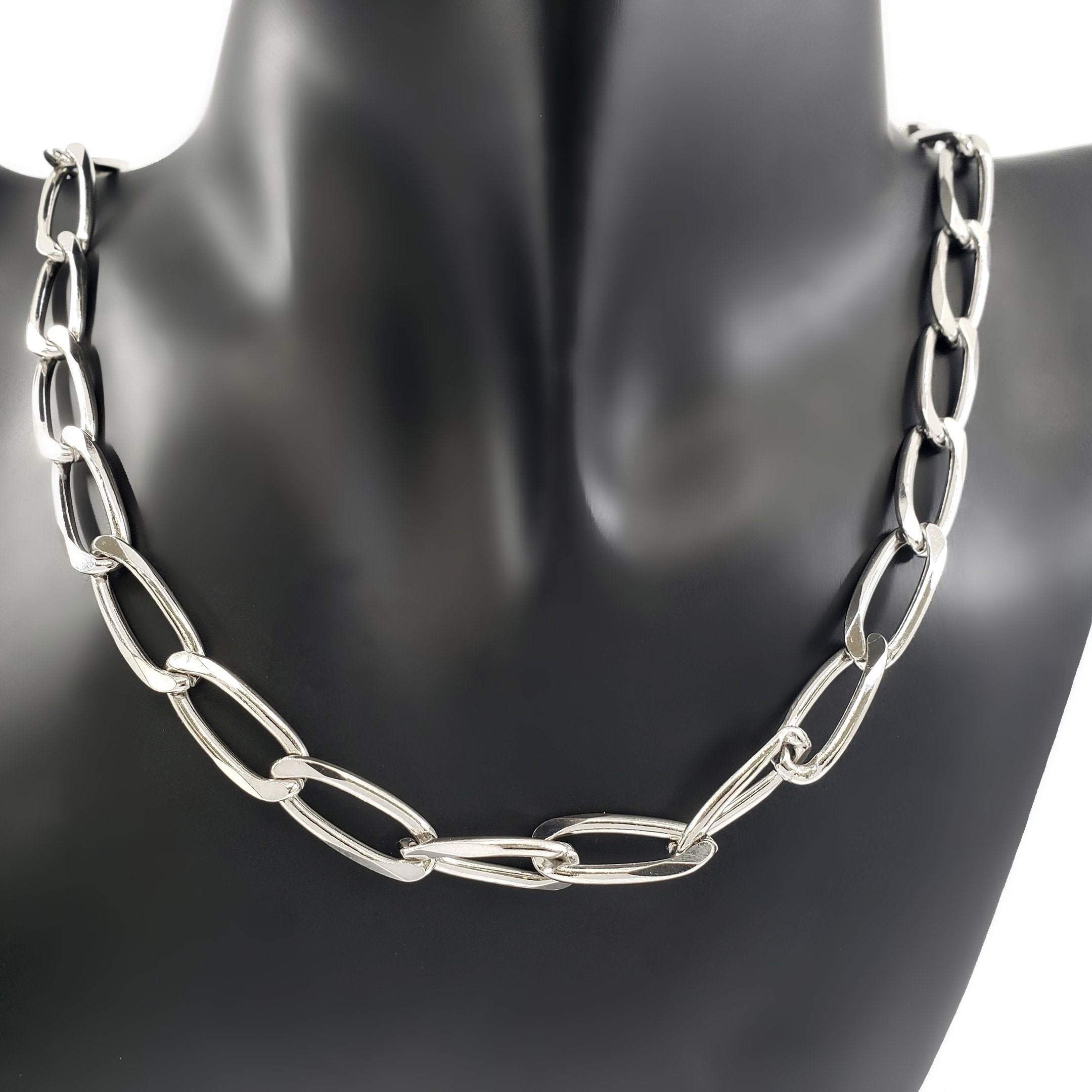 925 Sterling Silver 7.75mm Platinum Plated Six Sided Diamond Cut Paper Clip Chain - 22 Inches