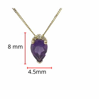 Colgante de oro amarillo de 10 quilates con amatista y diamantes, 18"
