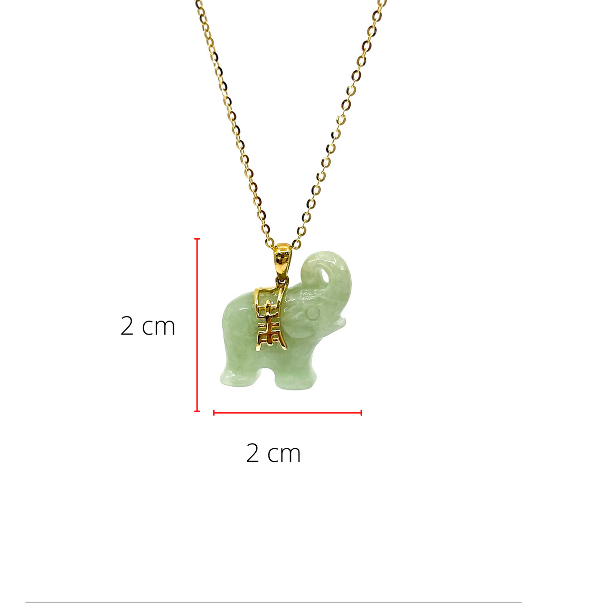 Colgante de elefante de jade genuino de oro amarillo de 10 quilates, 18 &quot;