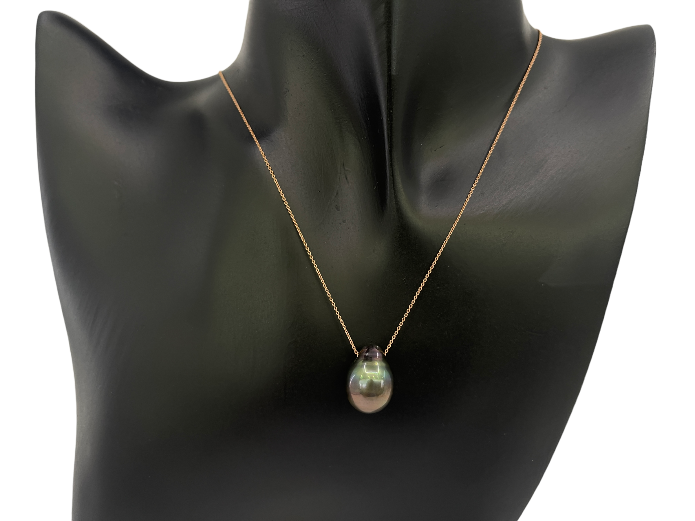 14K Rose Gold Genuine Tahitian Pearl Necklace, 18"