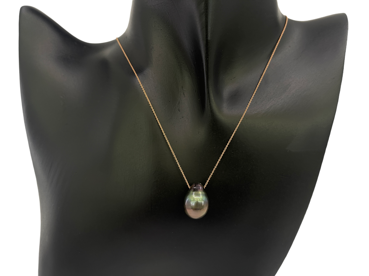 14K Rose Gold Genuine Tahitian Pearl Necklace, 18&quot;