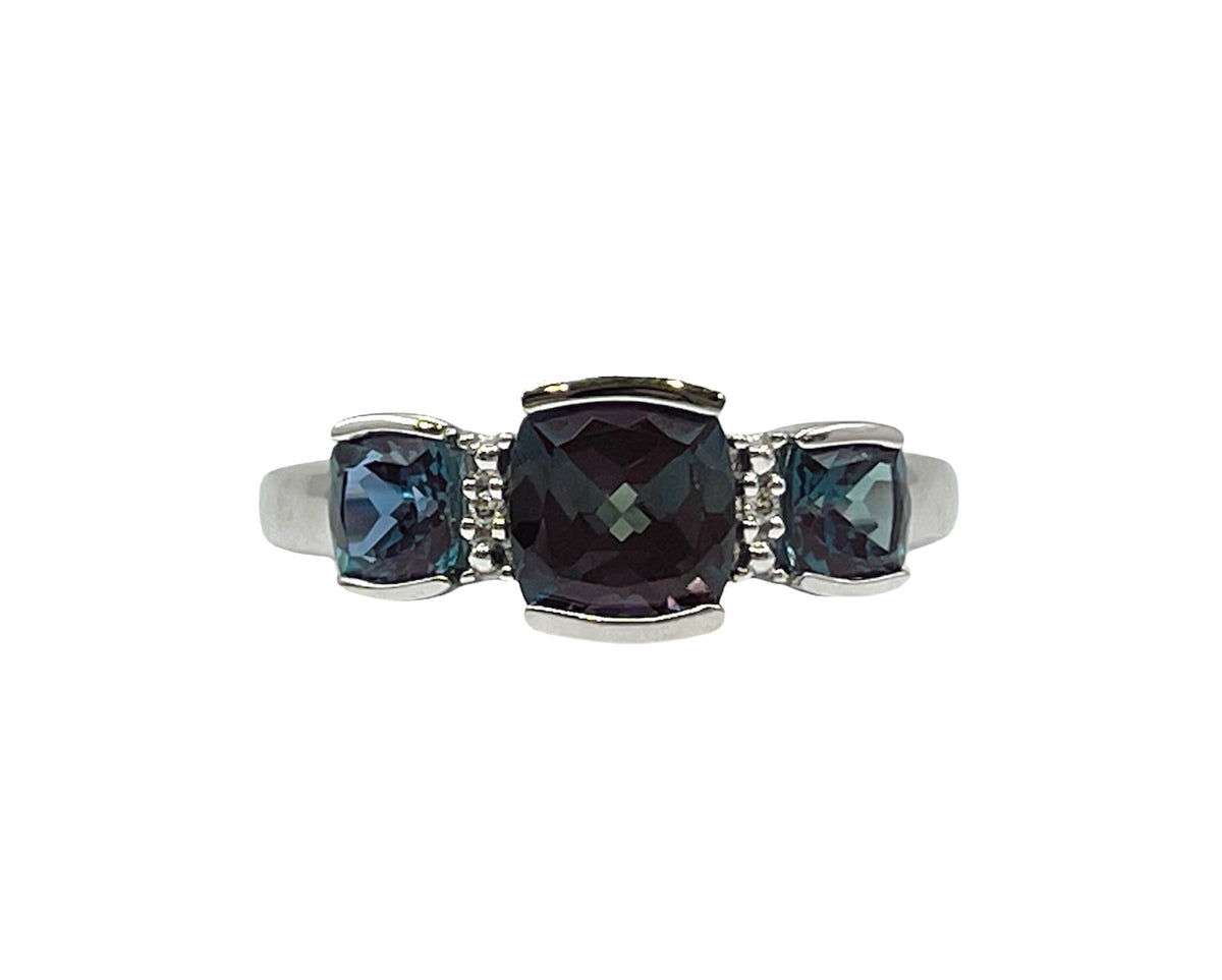 10K White Gold 2.00cttw Created Alexandrite and 0.014cttw Diamond Ring, size 7