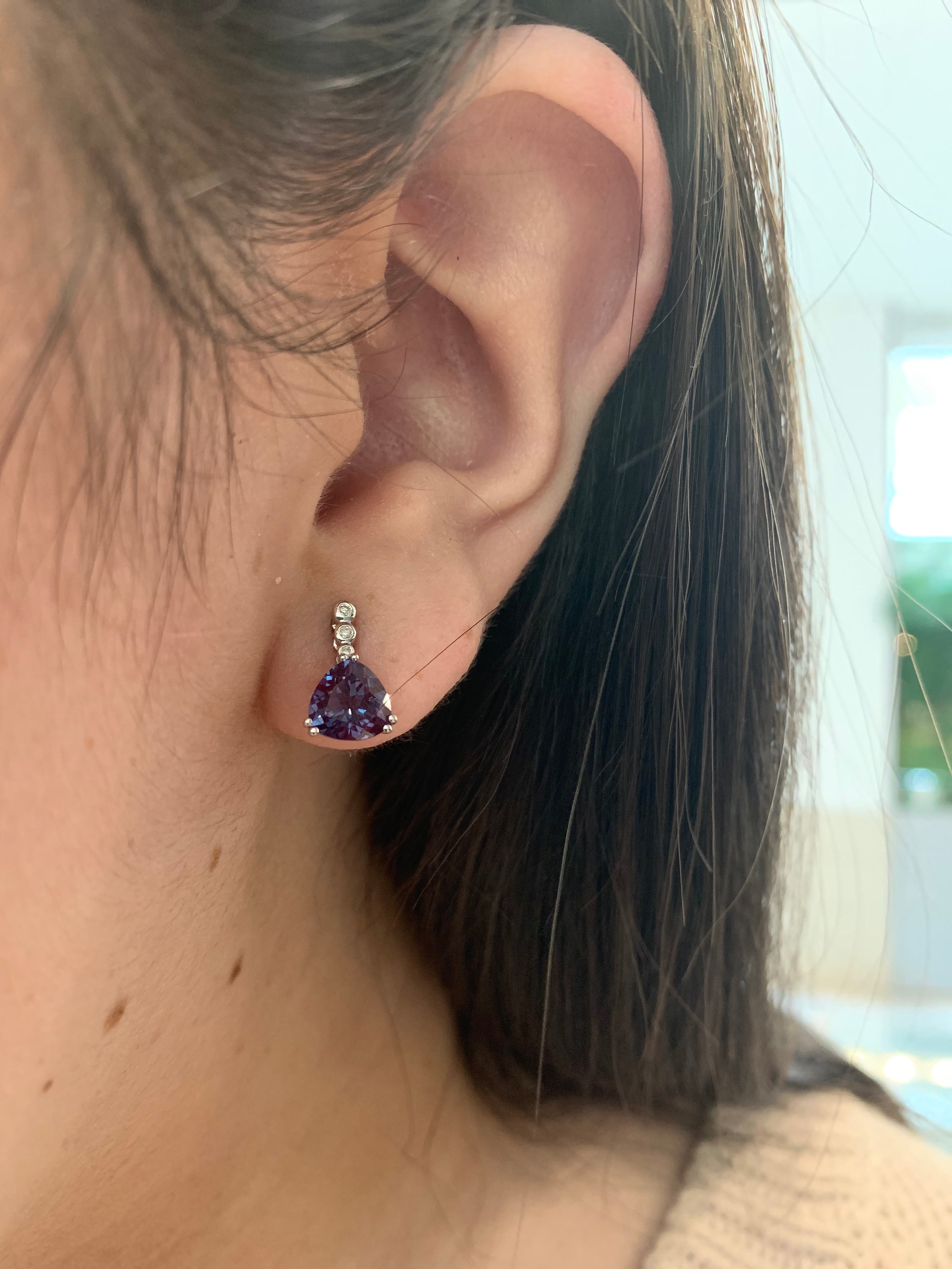 Created Alexandrite and Diamond Earrings