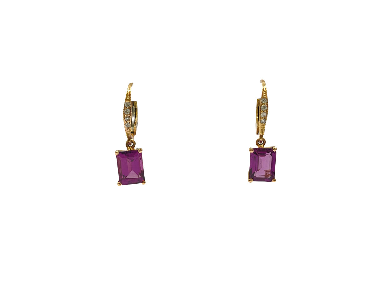 14K Rose Gold 3.80cttw Rhodalite Garnet &amp; 0.06cttw Diamond Earrings