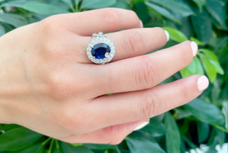 Anillo de oro blanco de 14 quilates con zafiro auténtico de 3,16 quilates y diamante de 1,15 quilates, talla 6