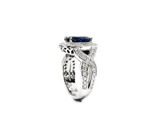 Anillo de oro blanco de 14 quilates con zafiro auténtico de 3,16 quilates y diamante de 1,15 quilates, talla 6