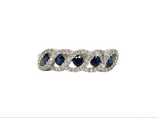 Anillo de oro blanco de 14 quilates con zafiro auténtico de 0,40 quilates y diamantes de 0,19 quilates, tamaño 6,5