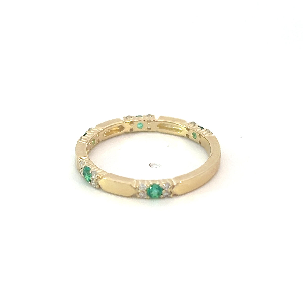 10K Yellow Gold Genuine Emerald &amp; 0.13cttw Diamond Ring / Band, size 6.5