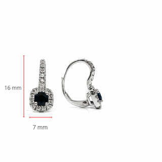 Aretes colgantes de oro blanco de 14 quilates con zafiro de 4 mm y diamantes de 0,34 quilates