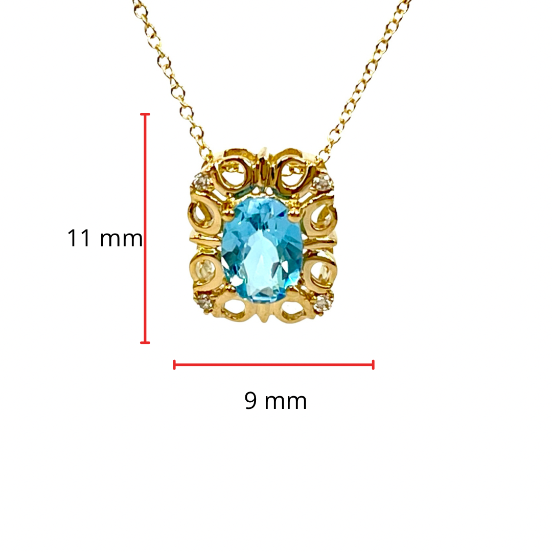 10K Yellow Gold 7x5mm Oval Cut Swiss Blue Topaz and 0.03cttw Diamond Necklace - 18 Inches