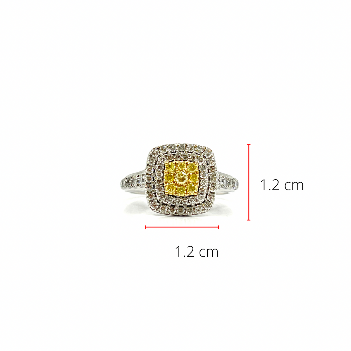 14K White Gold 1.05cttw Fancy Yellow and White Diamond Halo Engagement Ring, size 6