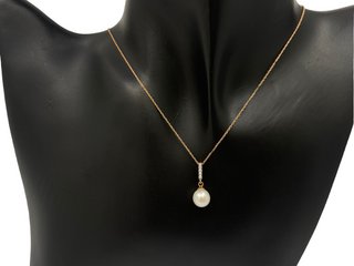 Colgante de diamantes y perlas de agua dulce en oro rosa de 10 quilates, 18 "