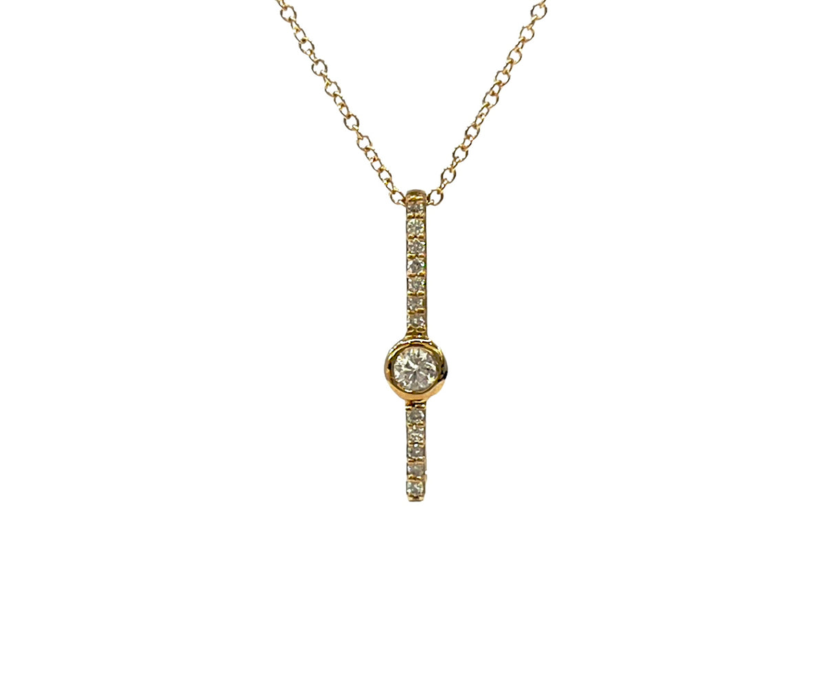 10K Yellow Gold 0.11cttw Diamond Necklace with Cable Chain (Spring Clasp) - Adjustable 17 - 18 Inches