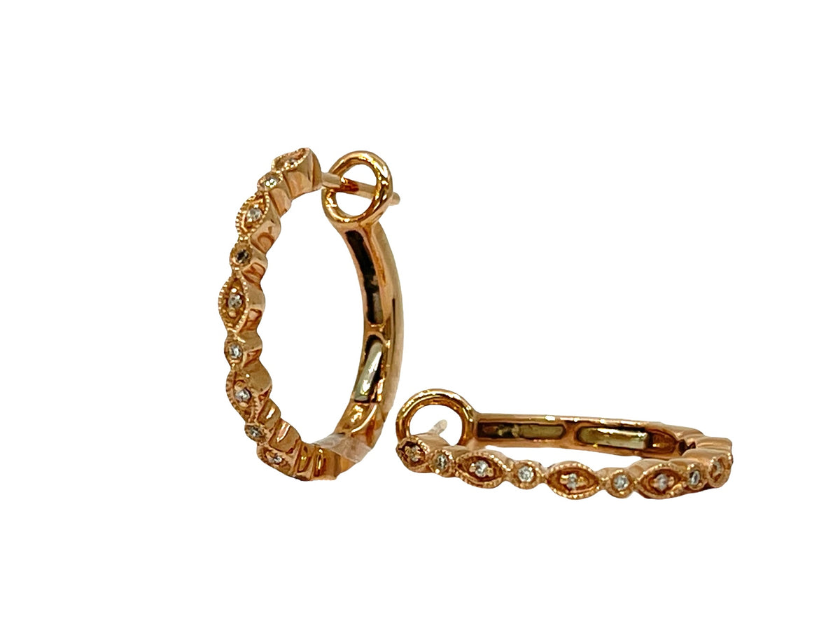 14K Rose Gold 0.07cttw Diamond Hoop Earrings