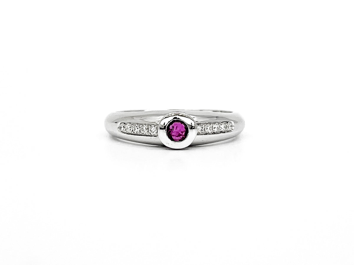 14K White Gold Ruby and 0.09ctts Diamond Ring