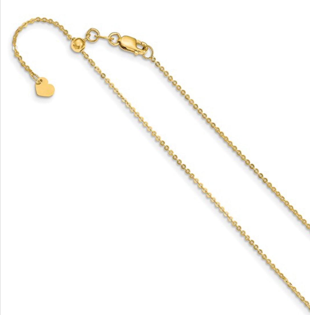 Adjustable 14K Gold Flat Cable Chain 16&quot; - 30&quot; - 1.0mm