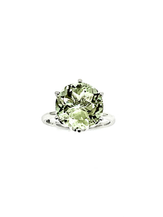 Anillo de prasiolita genuina (amatista verde) de oro blanco de 10 quilates de 5 quilates, tamaño 6,5