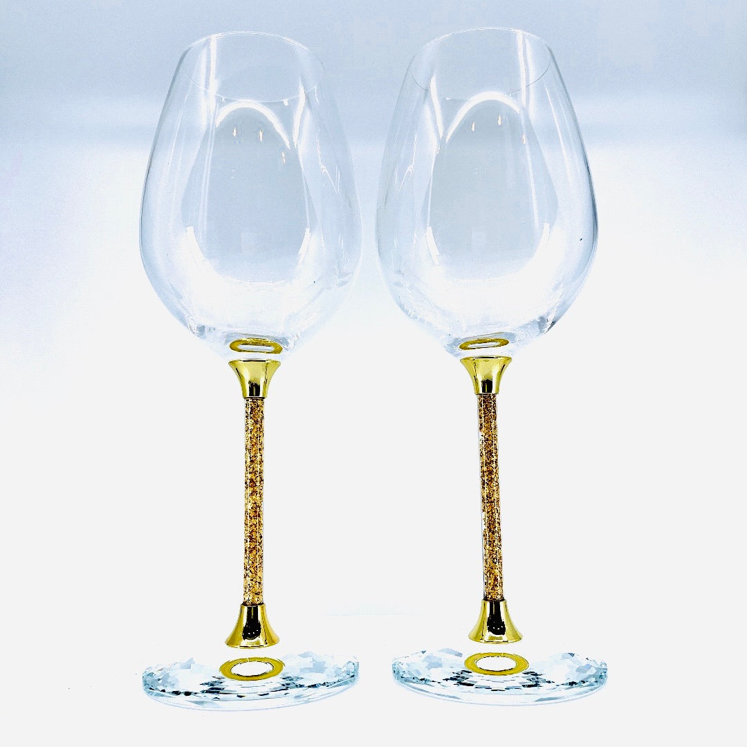 2 Piece Wine Glasses with 24K Gold Flake Stems