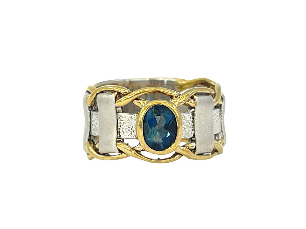 Sterling Silver &amp; 18K Yellow Gold Plated London Blue Topaz Ring, size 8