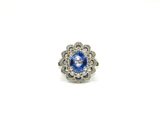 Anillo de oro blanco de 14 quilates con zafiro auténtico de 3,03 quilates y diamante de 0,30 quilates, talla 6,5