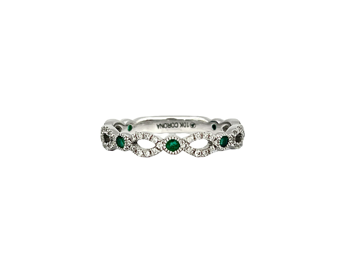 10K White Gold 0.28cttw Genuine Emerald and 0.18cttw Diamond Ring, size 6.5