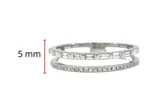 Anillo de diamantes redondos y de talla baguette de 0,28 quilates en oro blanco de 14 quilates, tamaño 6,5