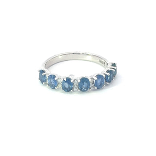 Anillo de diamantes y zafiros en oro blanco de 10 quilates, talla 6,5